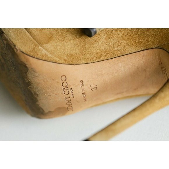 Jimmy Choo Camel Sude Sexy Stiletto Peep Toe Booties 37 - Picture 10 of 11